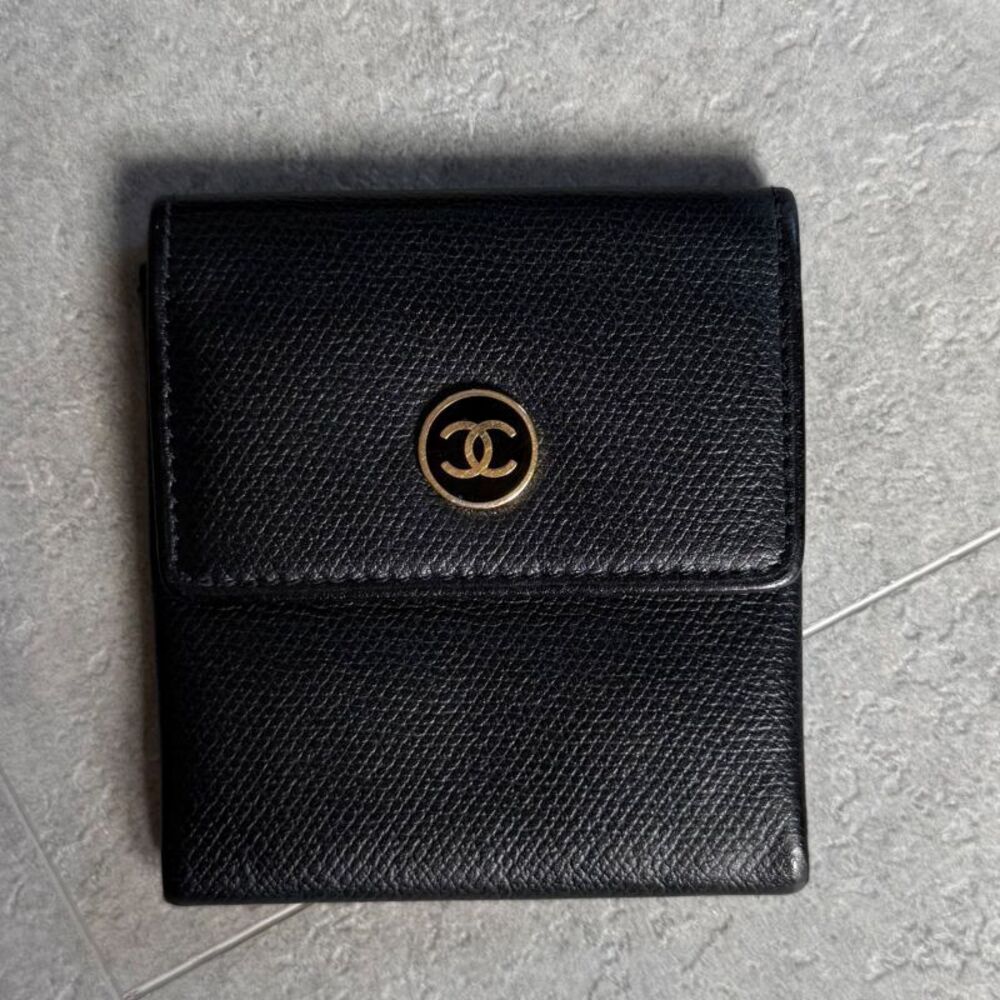 Chanel Coco Button Coco Mark Leather Coin Case Bl… - image 2